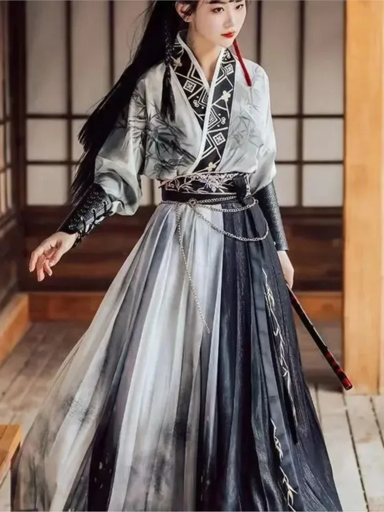 

Chinese Traditional Hanfu Cosplay Costume Dresses Women SONG Dynasty Black Cool Gothic Dress китайская одежда Unisex