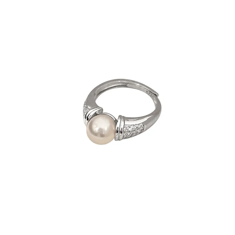 

S925 sterling silver imitation pearl ring women's retro high-end open ring