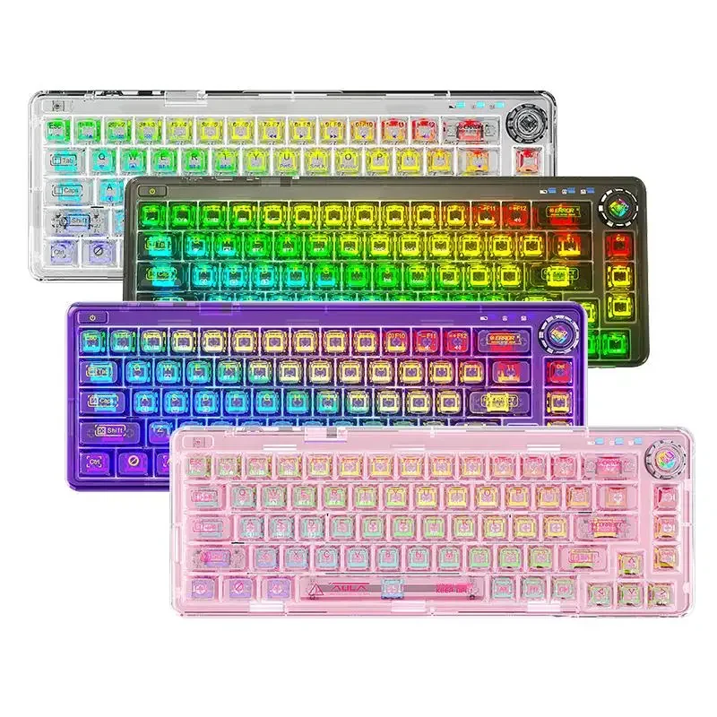 Imagem -06 - Aula F68 Teclado Mecânico sem Fio Transparente Compacto Rgb Retroiluminado Bluetooth Teclado para Jogos com Fio para Laptop pc Ios Mac