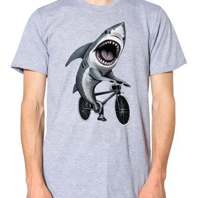 Shark Riding A Bike T shirt Bicycle Funny Animal Top