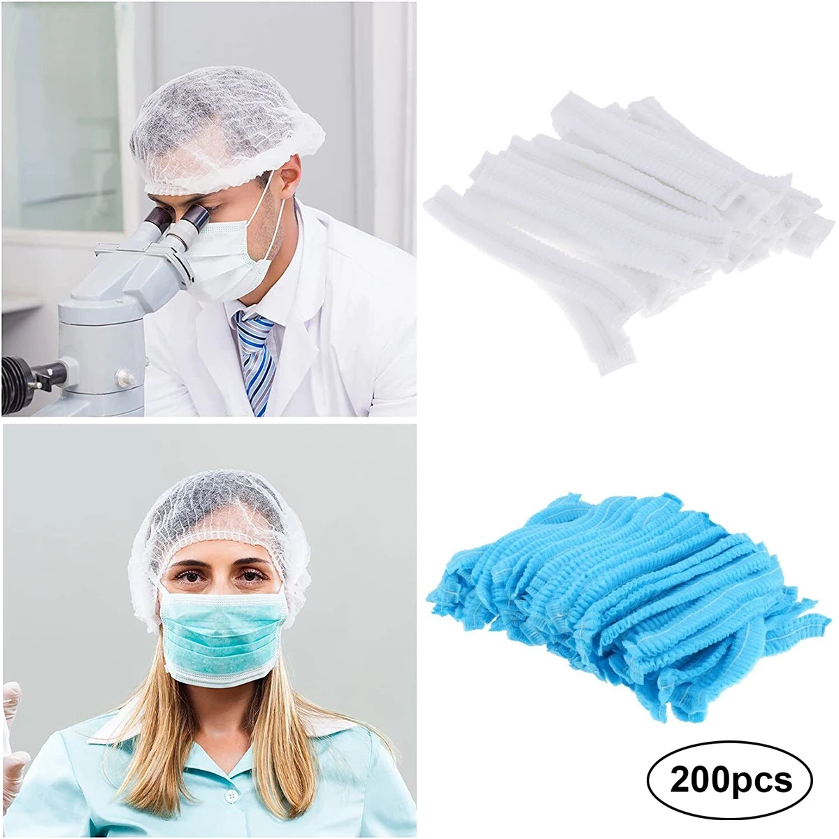 200pcs Disposable Caps Bouffant Hair Net Elastic Mob Head Cover for Kitchen Cooking SPA Salon Home Beauty Cosmetics Industries