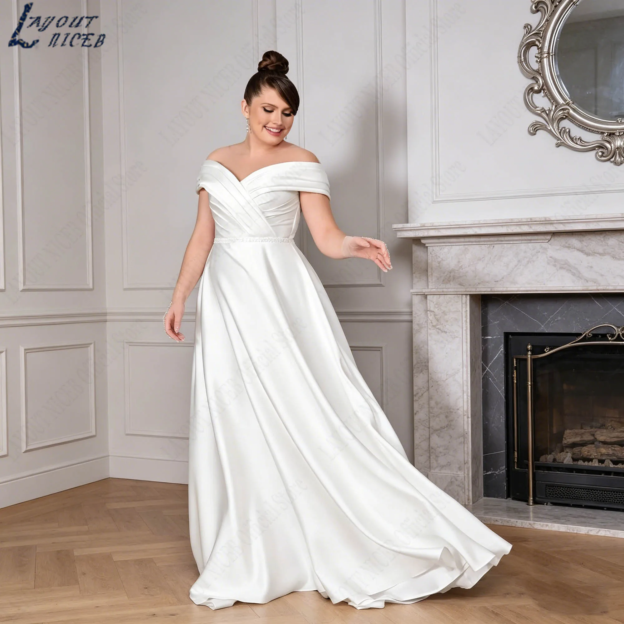 Off-shoulder A-Line Wedding dresses Simplicity Satin O-neck Plus-Size Bridal Ball Gowns Traditional vestidos de novia Customized