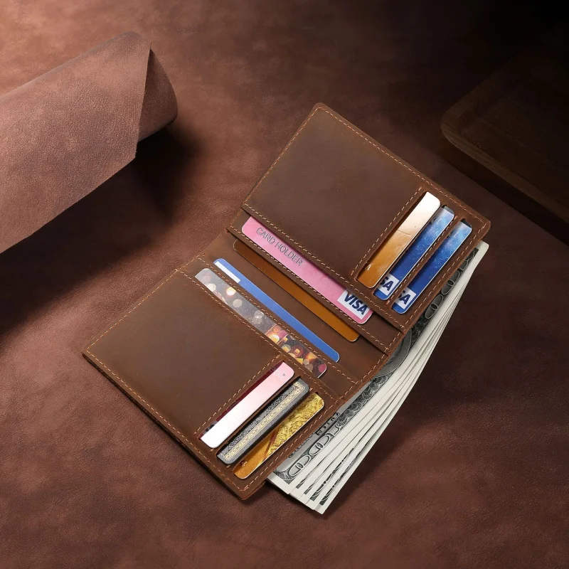 New Men's Genuine Cow Leather Wallet Short Card Holder Man Purse Male Vintage Pocket For Men