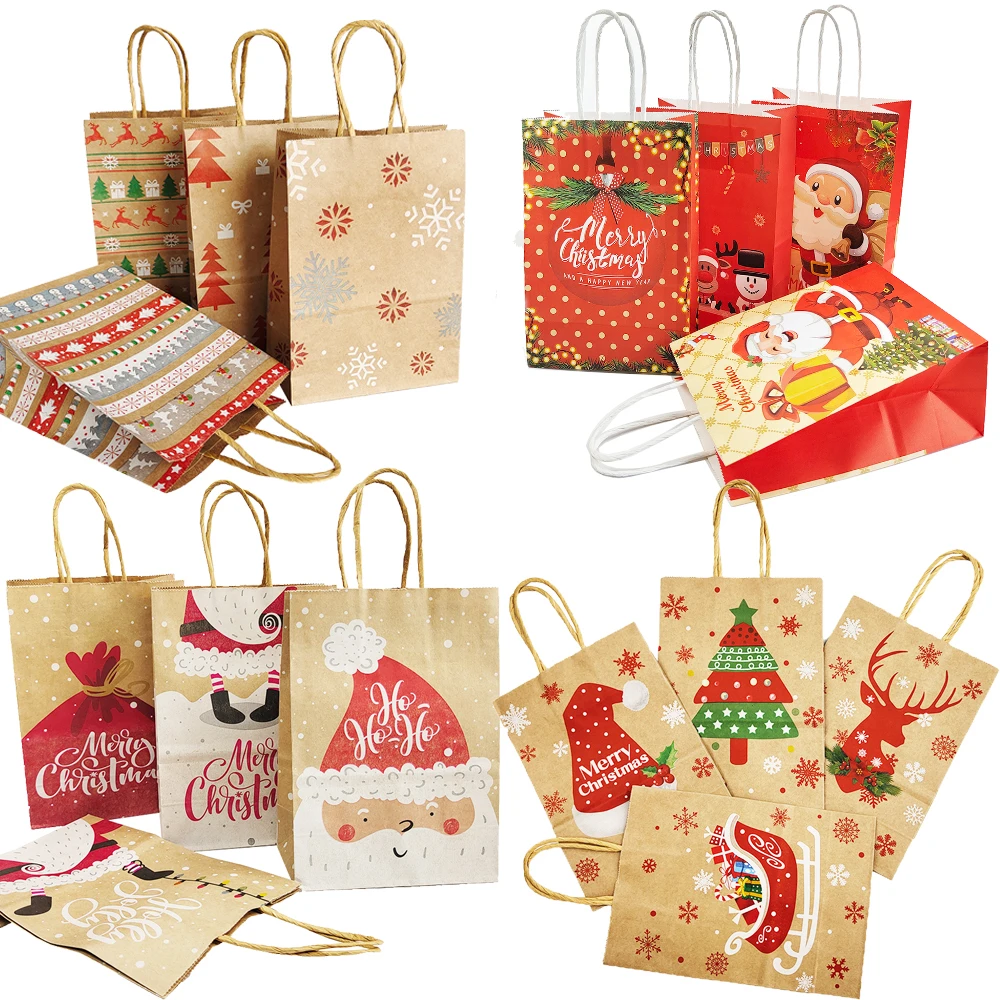 4 Stück Weihnachtsgeschenktüten aus Kraftpapier, Süßigkeiten- und Kekstüten, Verpackungstüten für Neujahrspartys, Snack-Geschenkverpackung, Weihnachtstüten 2026 – Detail 2