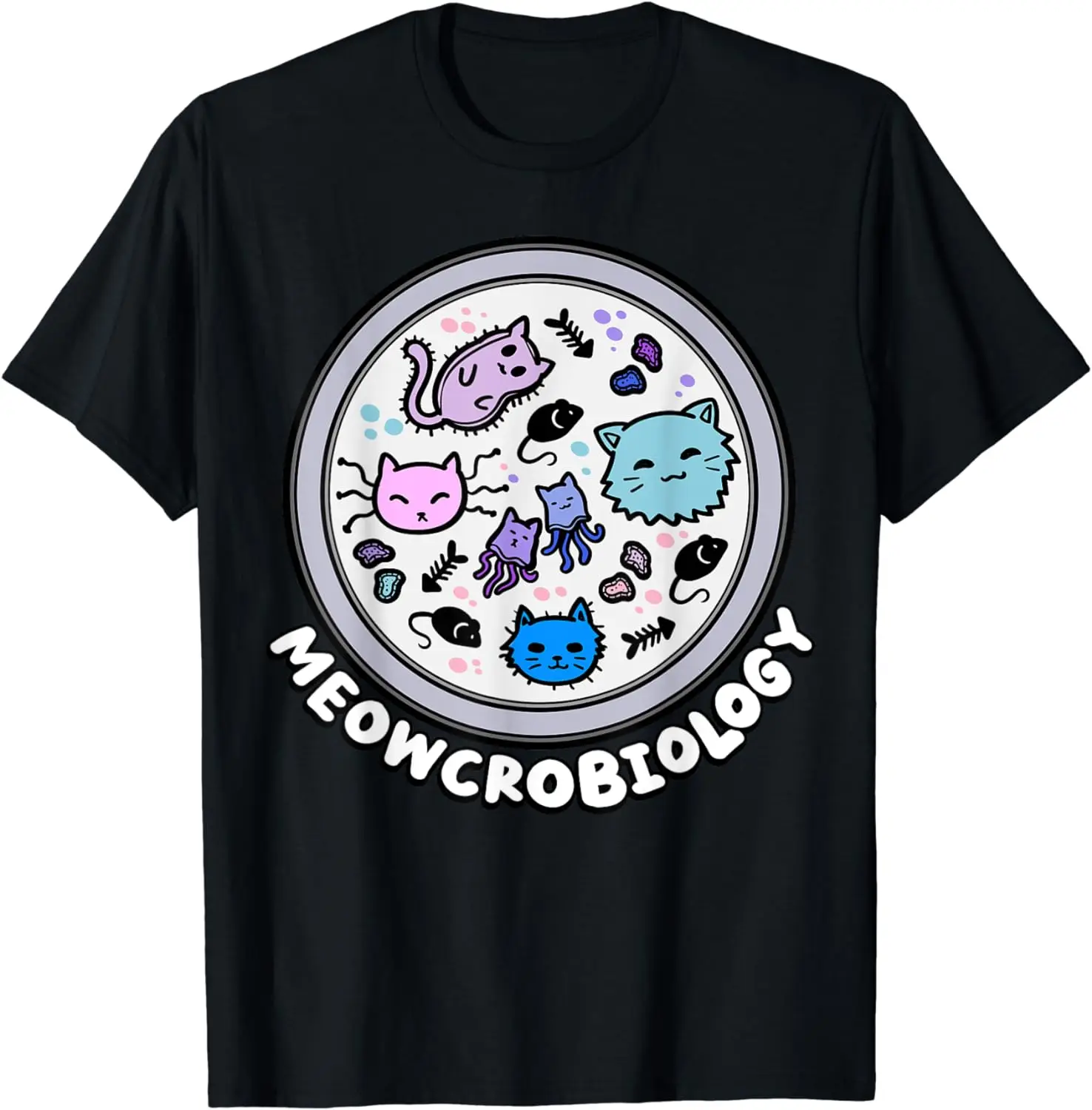 Microscopic Cats Science Pet School Biology T-Shirt Fresh Breathable Fabric Advanced Suitable for Travel and Play