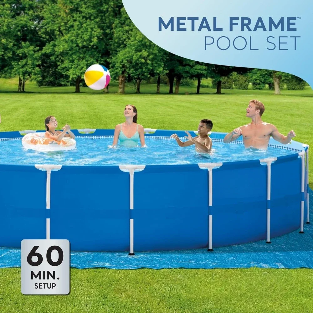 18 Foot x 48 Inch Metal Frame Outdoor Above Ground Swimming Pool Set with Filter Pump, Ladder, Ground Cloth and Pool Cover