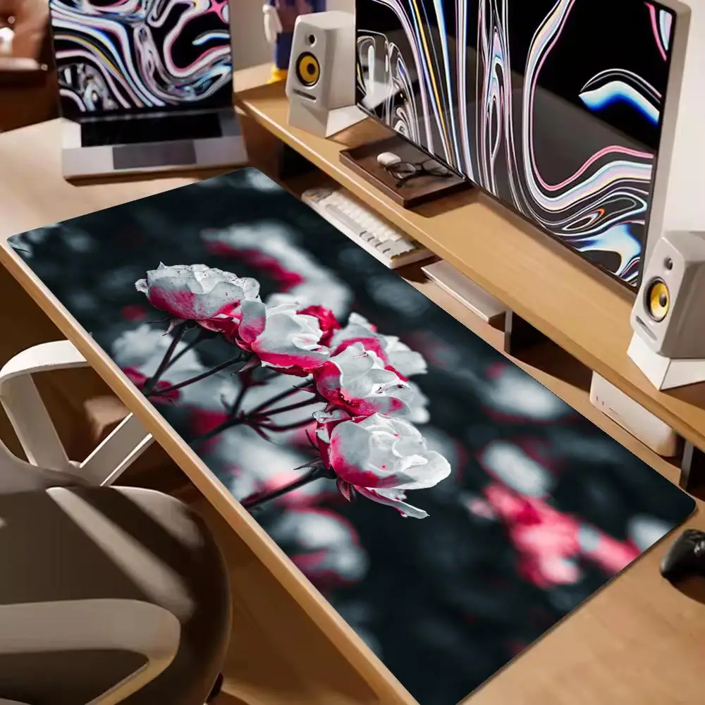 

White Rose Flower Mouse Pad Large XXL Gaming Mousepad Office Keyboard Rubber Anti-slip HD Mouse Pad Esports Gamer Long Desk Mat