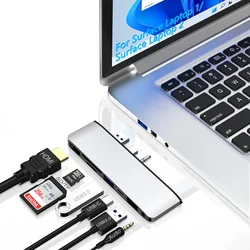 Surface Laptop 1/2 Docking Station with 4K HDMI USB 3.0 USB C SD/TF Card Slot 3.5mm Audio Port for Surface Laptop 2/1
