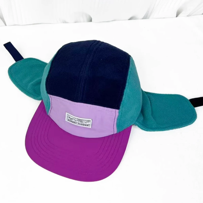 الكورية الشتاء القطبية الصوف اللون منعت خمسة لوحة تحلق قبعات البيسبول الرجال والنساء في الهواء الطلق الدافئة واقيات الأذن منفذها القبعات #4