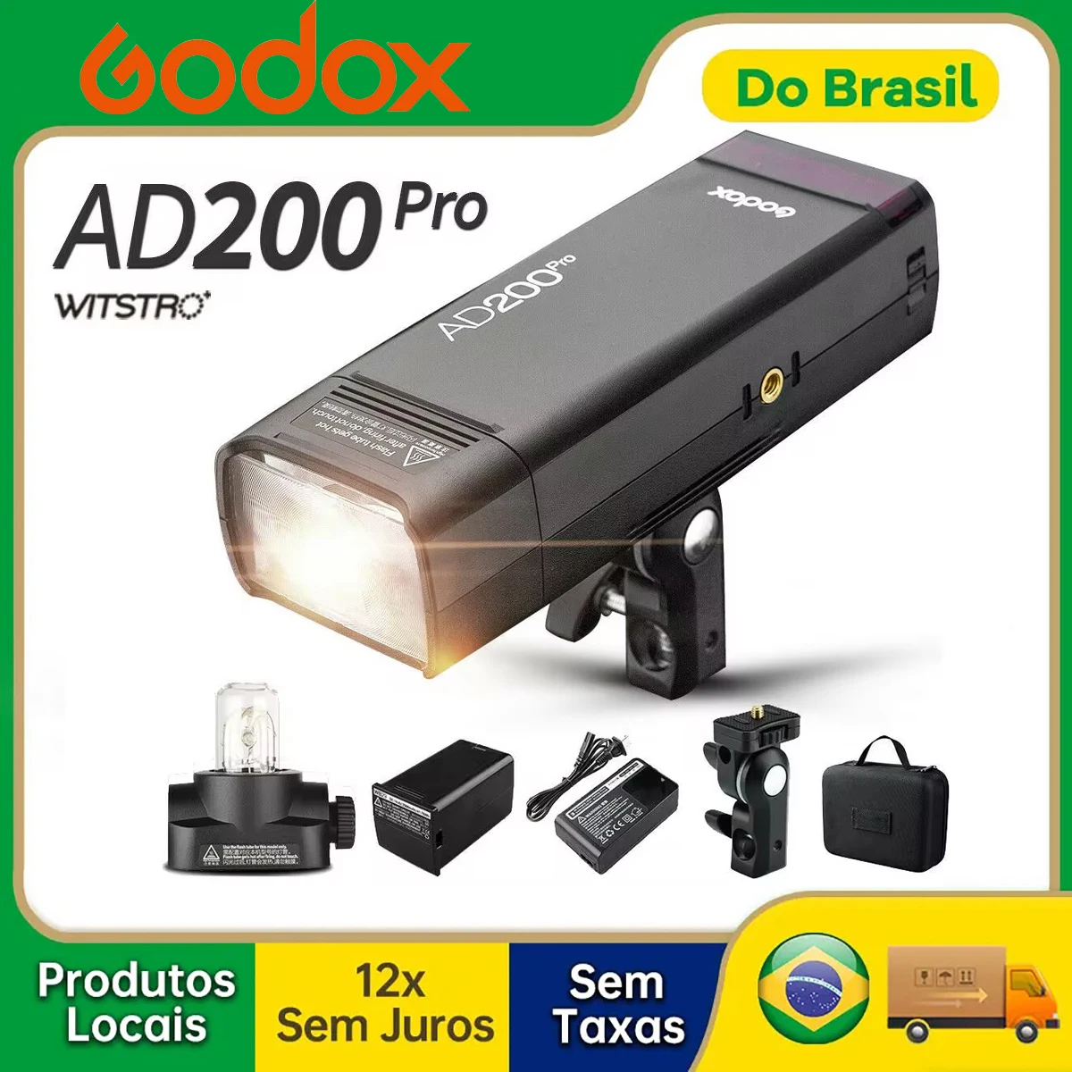 【Do Brasil】 Godox AD200Pro AD200 Pro Outdoor Flash Light 2.4G HSS Pocket Speedlite 2900mAh for Canon Sony Nikon Fuji Olympus