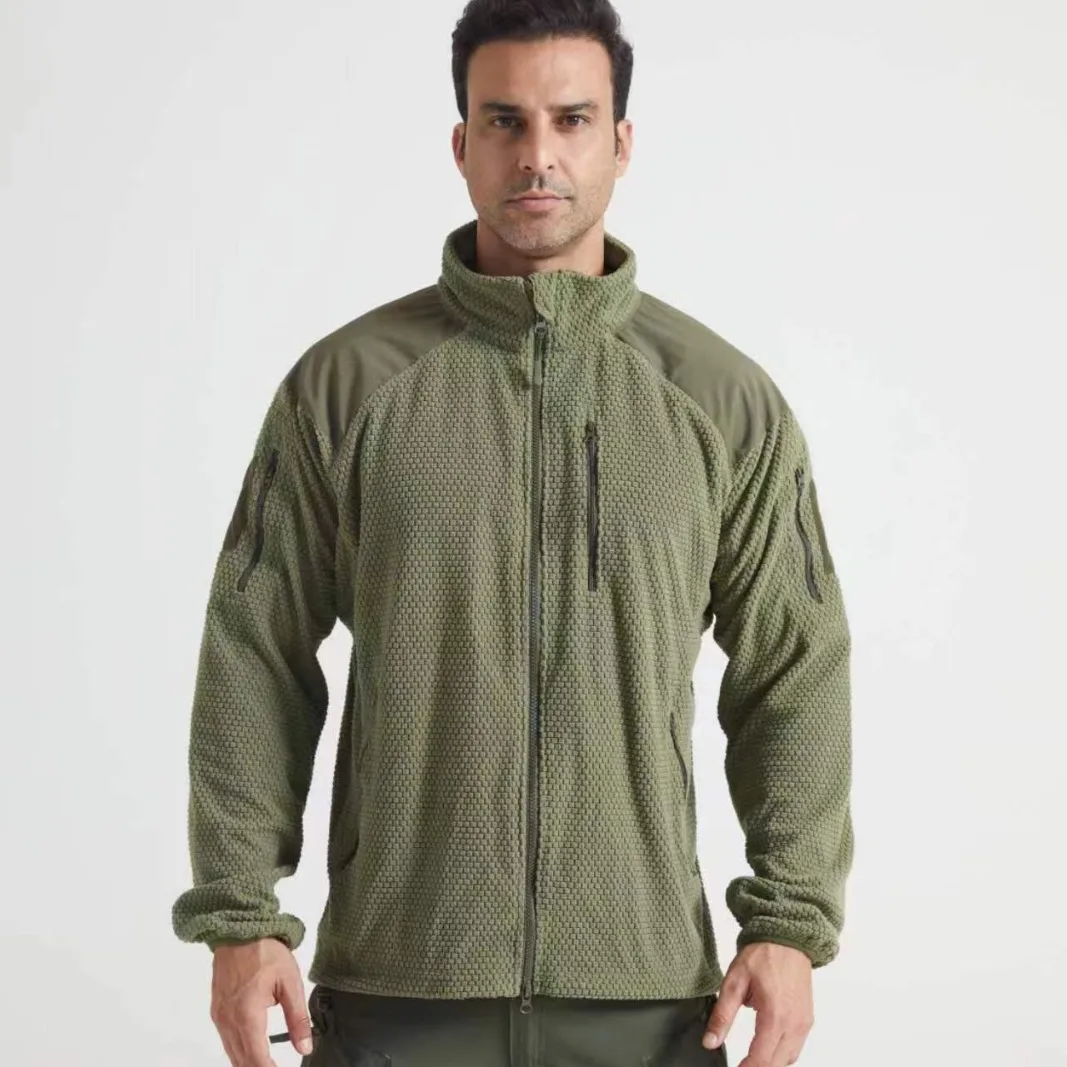 

Men's Fleece Jacket Camouflage Stand Collar Hooded Fur Coat Outdoor Sports Warming Trail Running Hiking Coat Men's Work Clothes