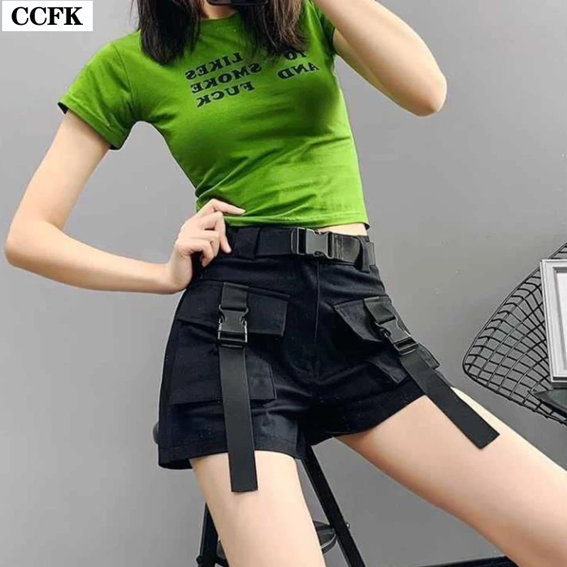 Joggers Techwear Shorts Women High Waist Alt Casual Short Cargo Pants Send Belt Harajuku Summer Emo Egirl Clothes Beach Y2K Punk