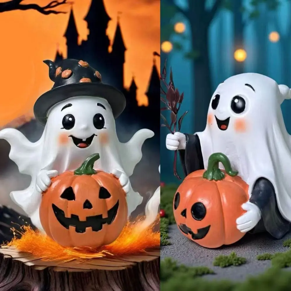 

Unique Halloween Pumpkin Ghost Figurine Resin Craft Halloween Party Decoration Handmade Decorations Funny Pumpkin Statue