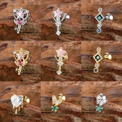 1pc Vintage Stainless Steel Zircon Tiny Stud Earrings For Women Small Star Butterfly Helix Tragus Cartilage Piercing Jewelry