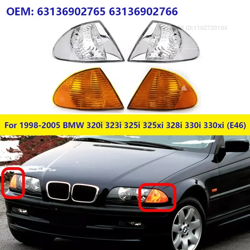 For 1998-2005 BMW 320i 323i 325i 325xi 328i 330i 330xi (E46) Turn Corner Signal Lights (Without Bulb) 63136902765 63136902766