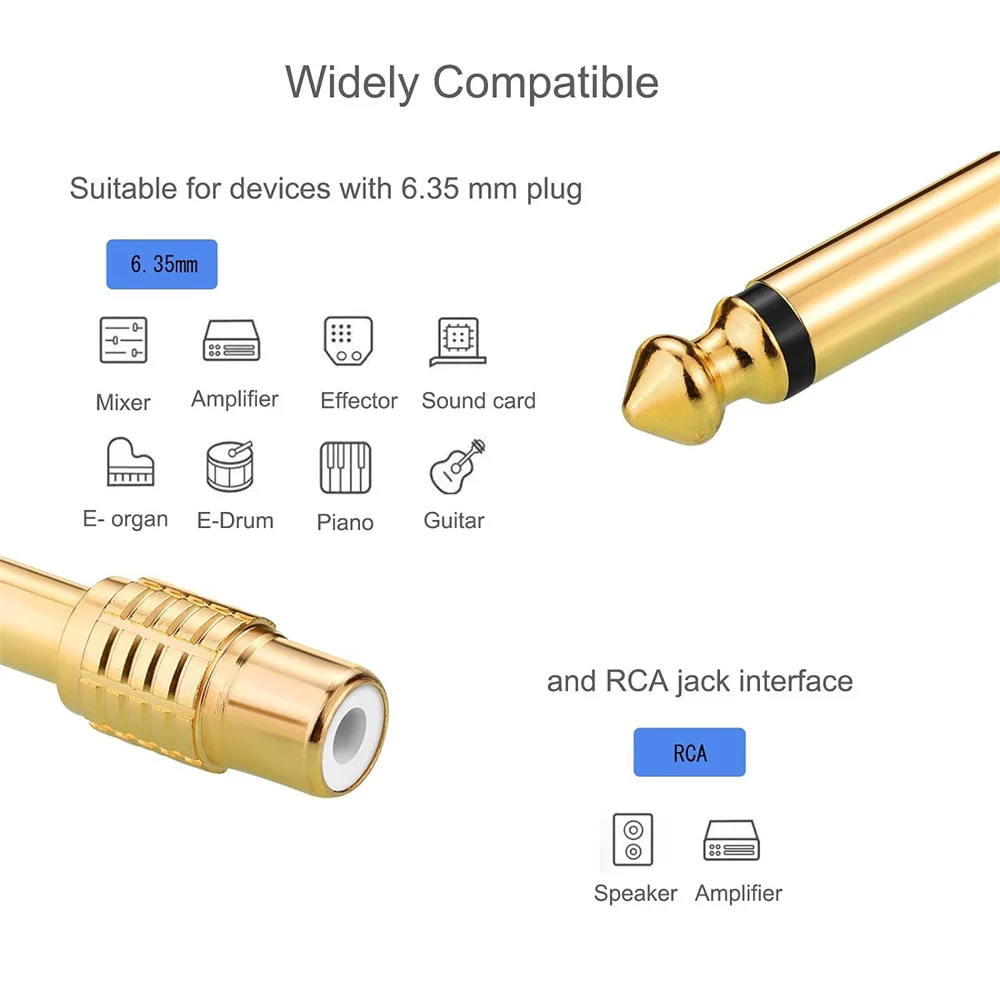 Musical Sound 2/24/50/100 Pieces RCA Phono to 6.35mm MONO Jack Adapter 6.3mm 1/4 Inch Connector Converter Quarter Inch TS Plug