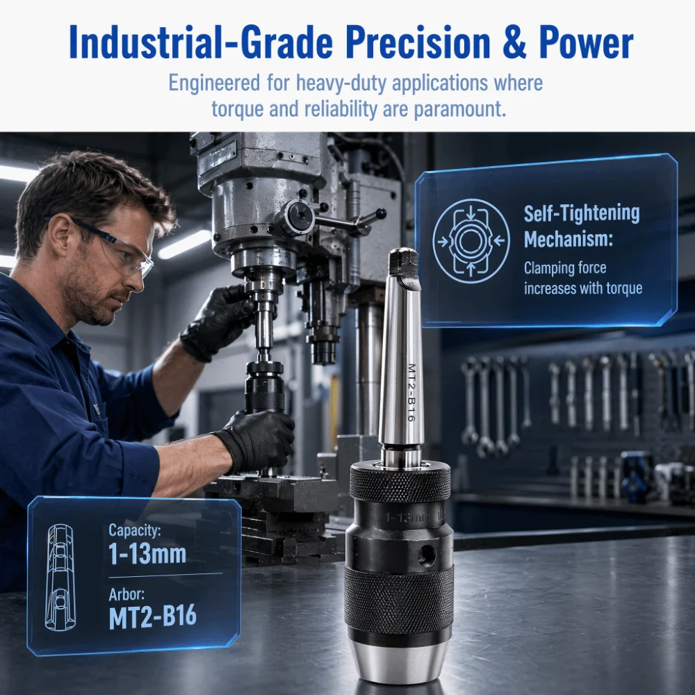 1-13mm Capacity Keyless Drill Chuck Steel Construction MT2 Mount Lathe Drill Chuck MT2B16 Arbor 1/32