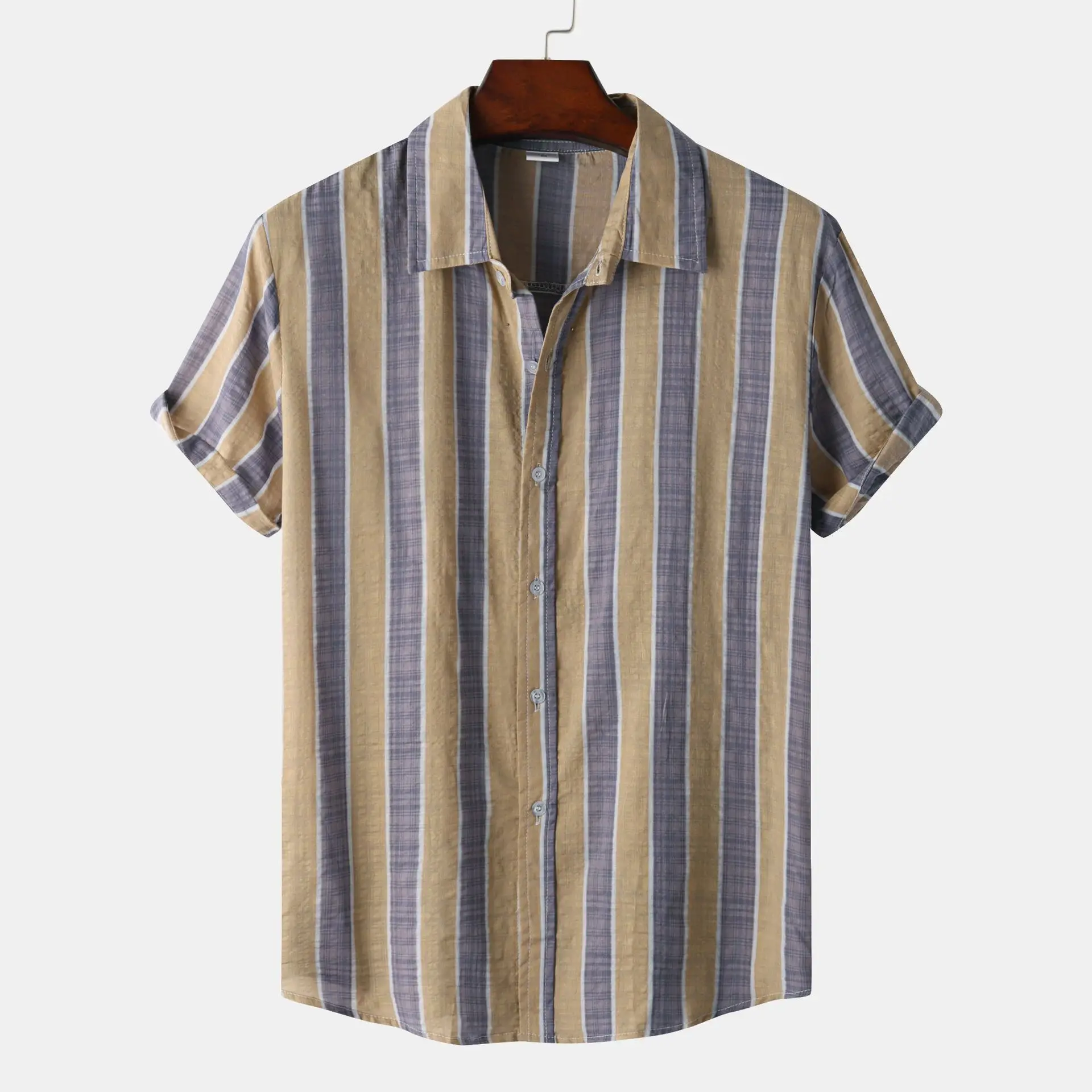 

202 Men's Faion ort Sve irt Lapel Print Slim Fit Daily Wear Polyester Fabric Summer Season Iron Free Other Design