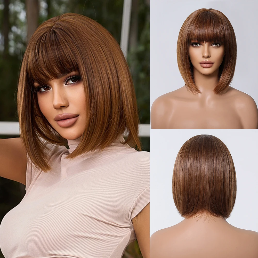 

Short Straight Ash Blonde Synthetic Wig with Bangs Natural Wigs Female Daily Party Lolita Cosplay Heat Resistant Hair for Women