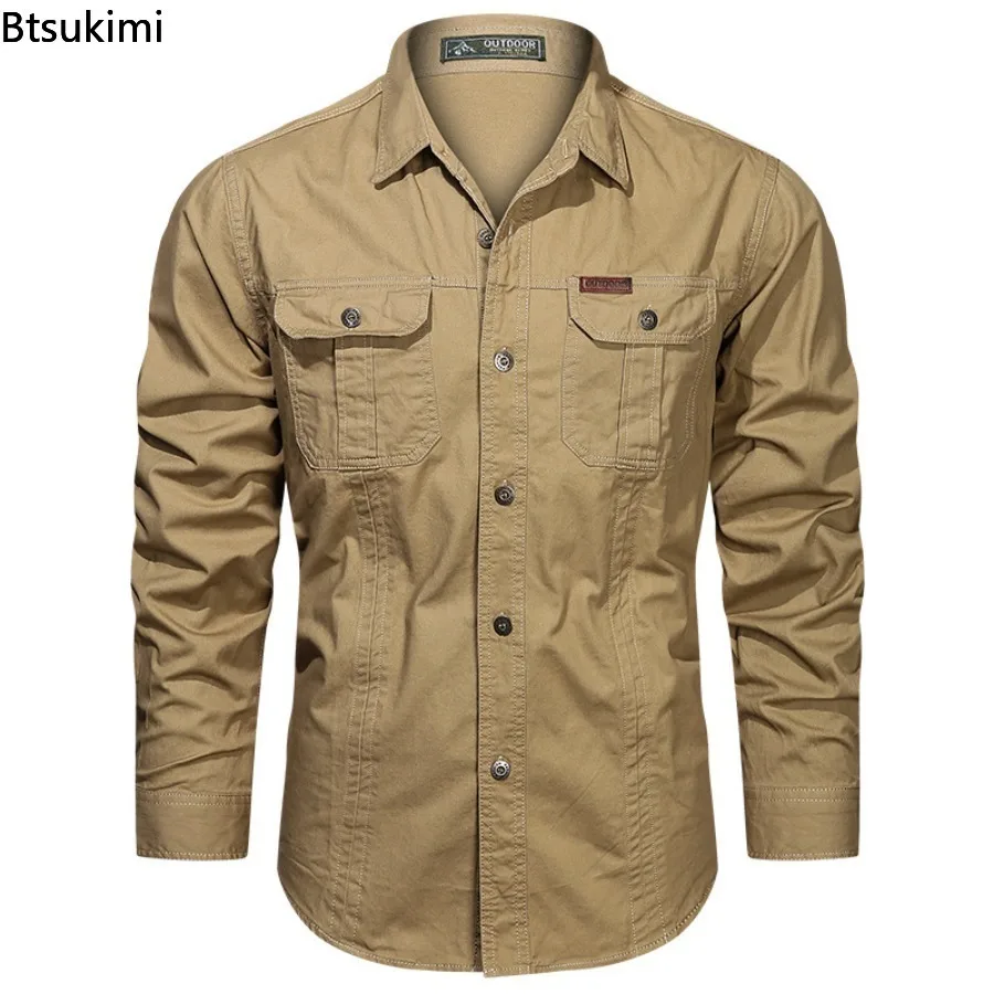 High Quality Cotton Cargo Shirts Men's Spring Autumn Long Sleeve 2-pocket Work Shirts Outdoor Casual Men Clothing Oversized 6XL - Image 2
