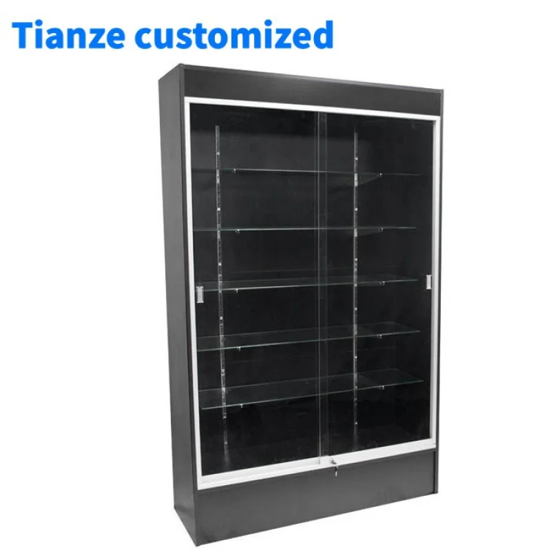 (customized)Wooden Glass Display Showcases Retail Store Glass Display Cabinet Lockable Wall Display with LED Light