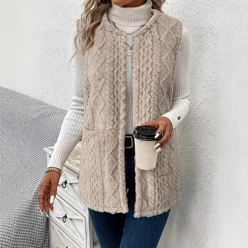 2025 nuevo chaleco informal para mujer, chaqueta de oso de peluche, abrigo de piel de imitación de estilo elegante para mujer