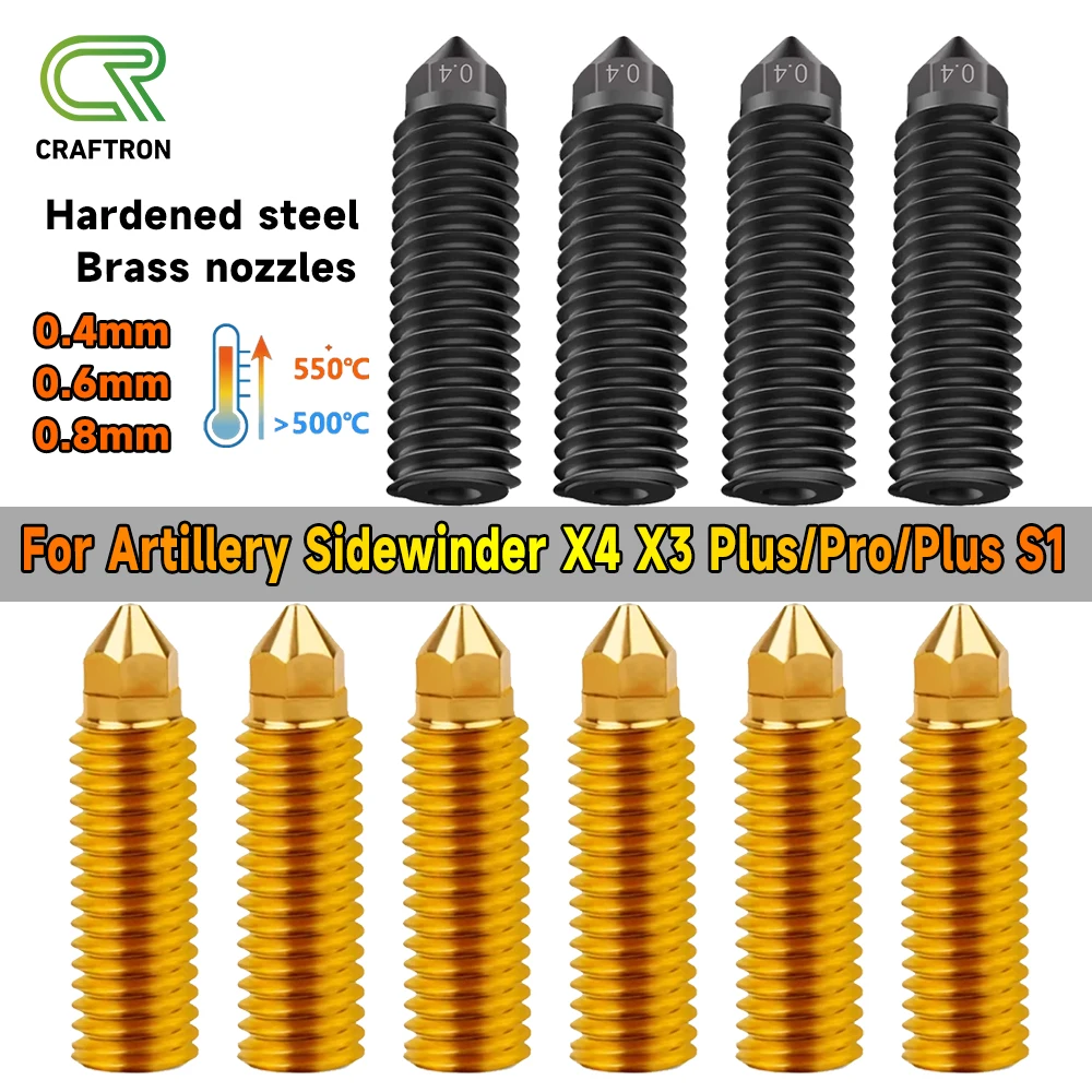 For Artillery Sidewinder X4 X3 Plus/Pro/Plus S1 Hotend Hardened Steel Nozzle Upgrade Volcano Nozzle 0.4 0.6 0.8 3D Printer Parts