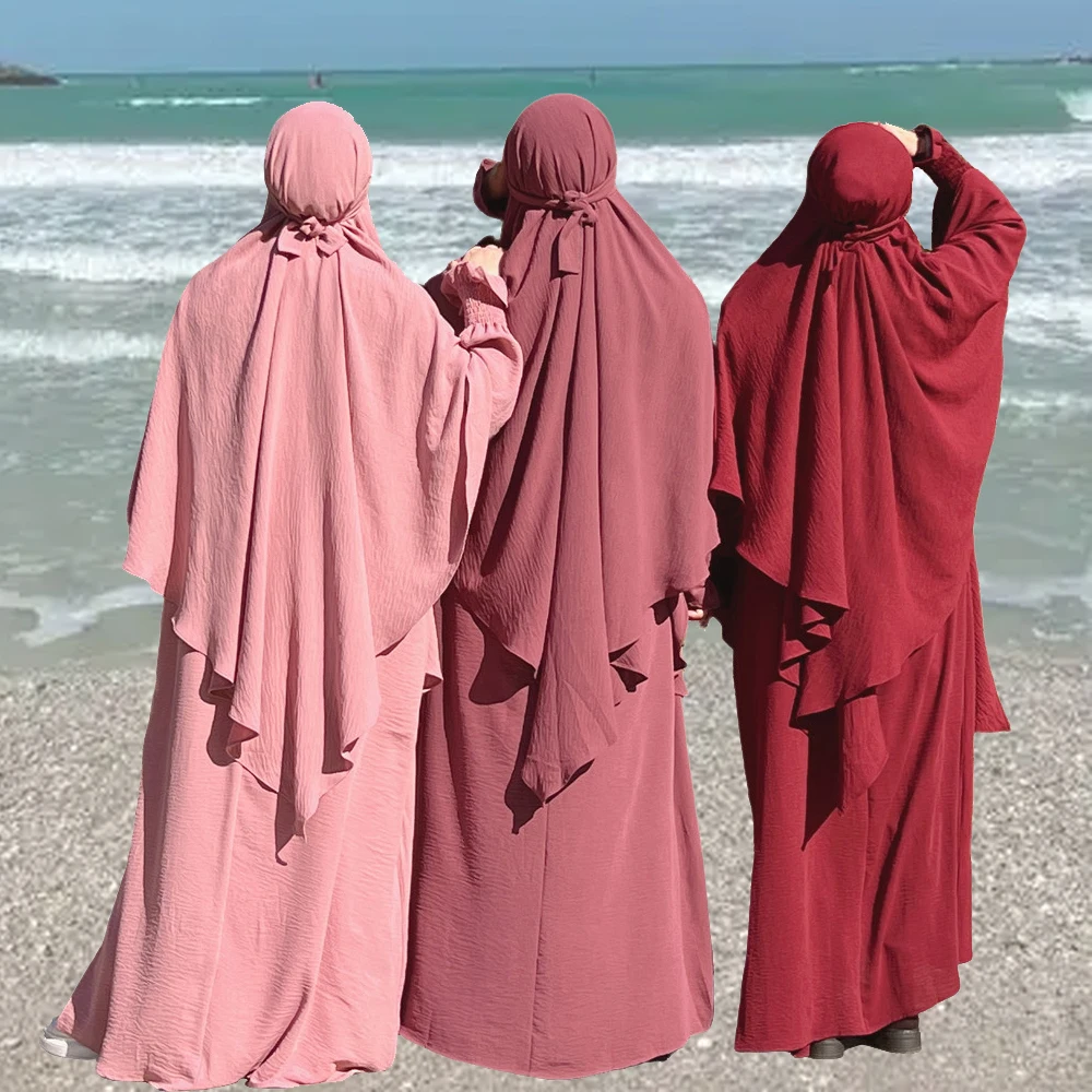 

Muslim Women Prayer Garment 2 Piece Set Jalabiya Djellaba Khimar Caftan Eid Ramadan Hijab Dress Abaya Islam Clothing Kaftan Robe