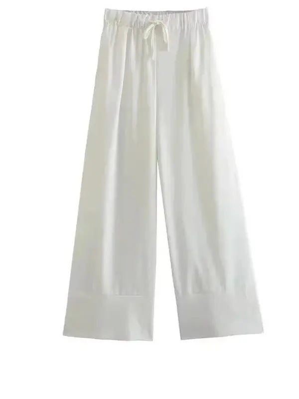 Summer Thin Elastic Waist Straight Leg Pants Street Sle Long Pants l Waist Polyester Fiber No Brand Registered Trademark