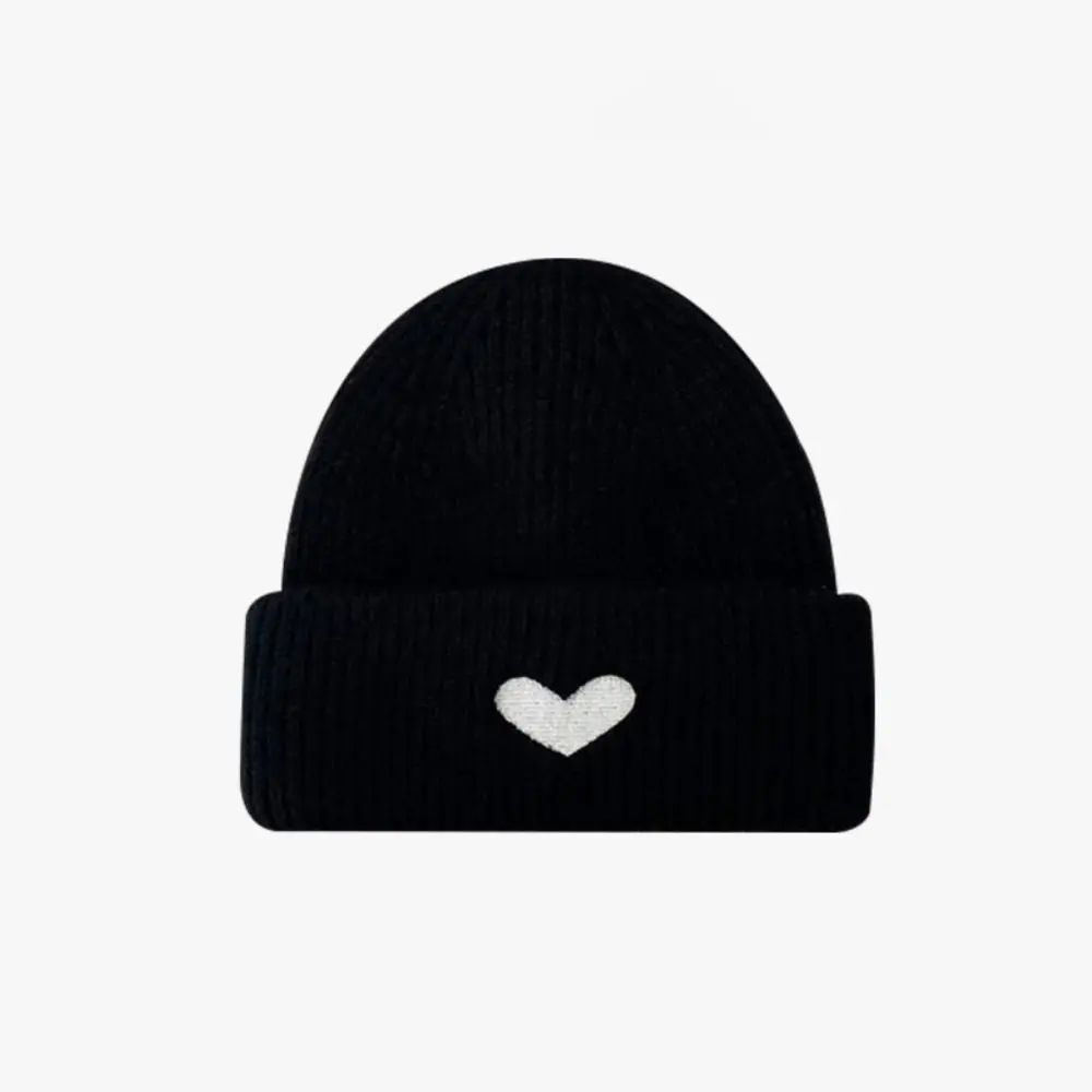 

Autumn Woolen Love Skullies Beanies Embroidery Ins Style Heart Knitted Hat Elastic Skull Cap All-match