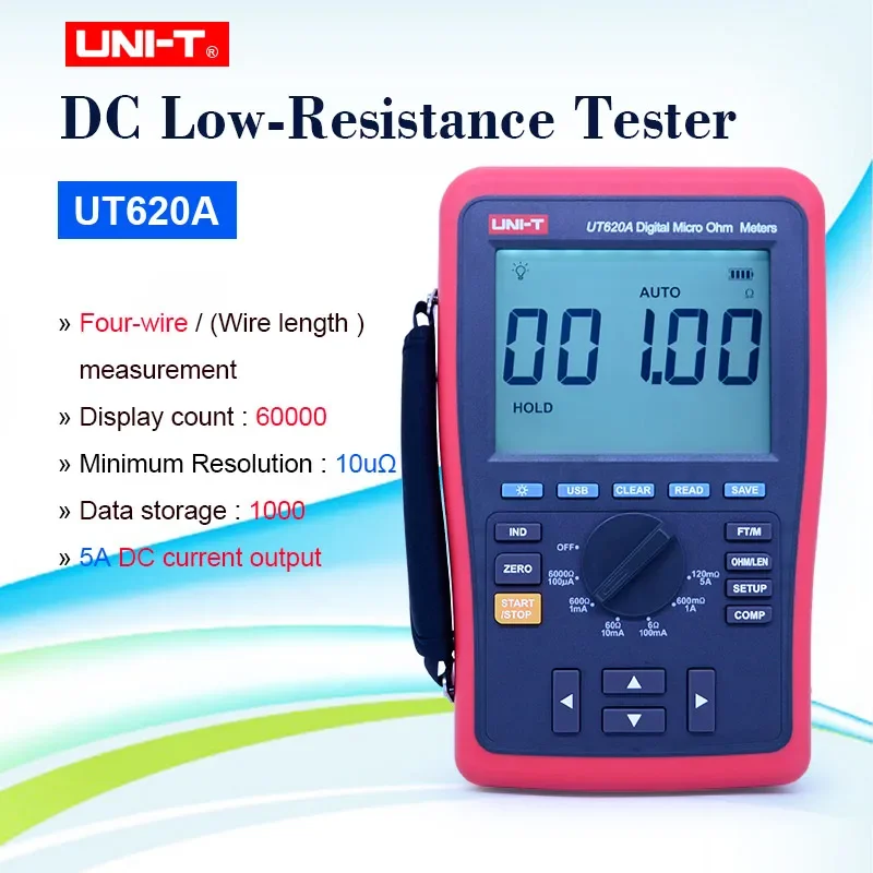 UNI-T DC Low Resistance Tester UT620A/B Display Digits 60000 Support Four-wire/wire Length Measurement Digital Microohmmeter