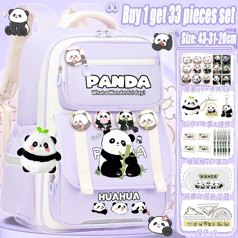 Chinese style cute panda backpack for girls to go to school; 2025 new Sanrio backpack for teenagers with large capacity for