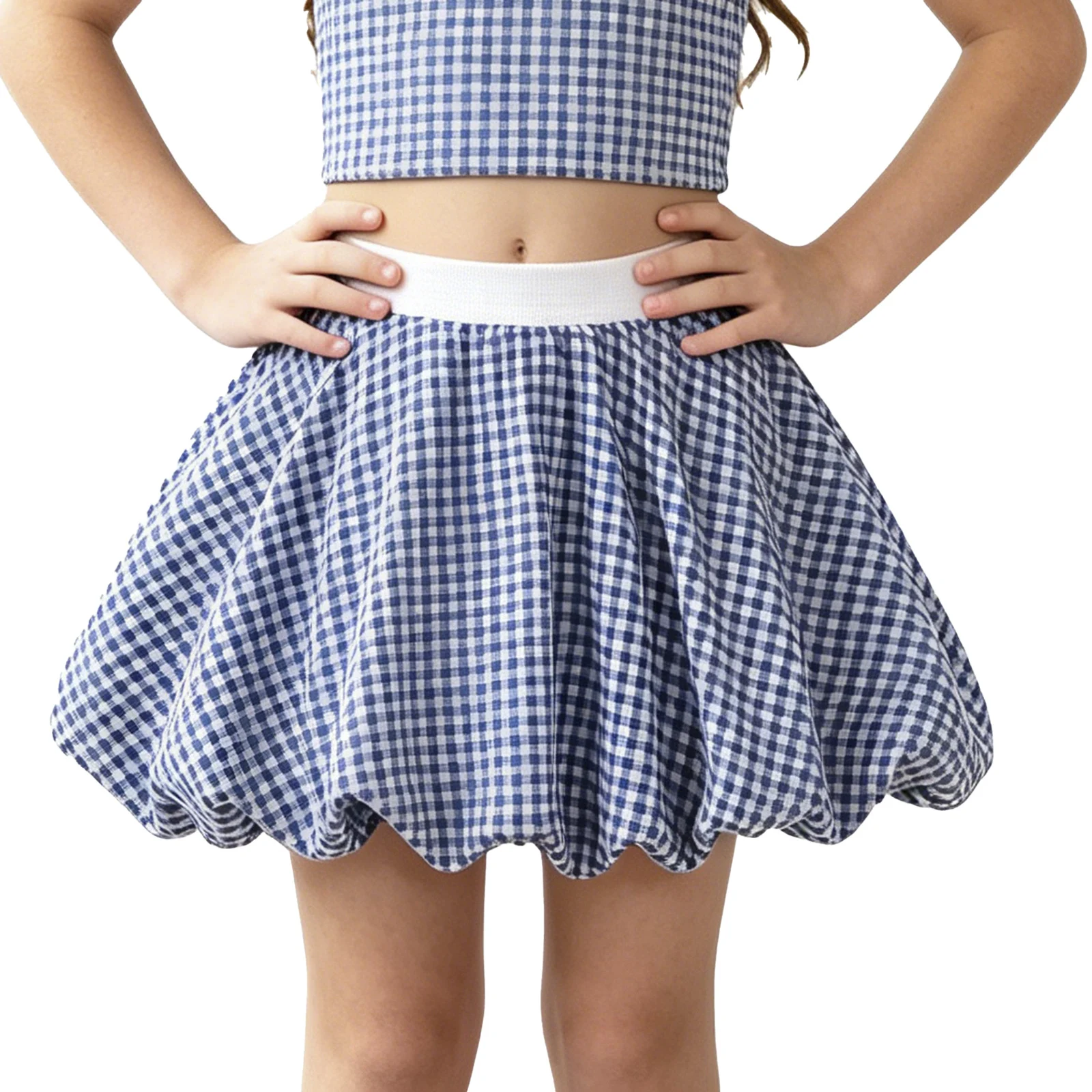 

Kids Girls Elastic Waistband Gingham Bubble Skirt with Built-in Shorts Balloon Mini Skirts for Party Birthday Holiday Vacation