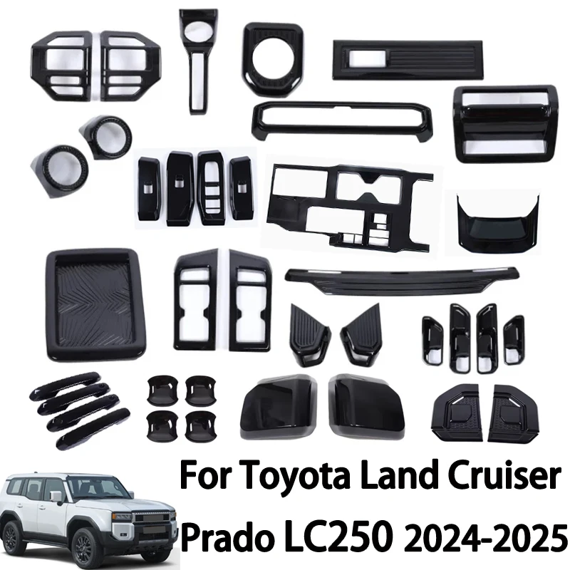 

For Toyota Land Cruiser Prado LC250 2024 2025 ABS Gloss Black Window Switch Panel Steering Wheel Trim Interior Accessories Kit