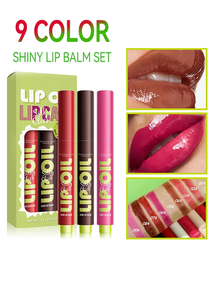 Espelho De Vidro Sólido Lip Glaze Maquiagem Set, Light Lip Gloss Stick, Hidratante Batom Tint Kit, Caneta De Óleo, 3Pcs por Caixa