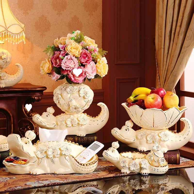 طقم أوعية فواكه سيراميك ذهبي على شكل تمساح مع لمسات رمان - قطعة مركزية فاخرة لغرفة المعيشة وعرض حلوى إبداعي #2