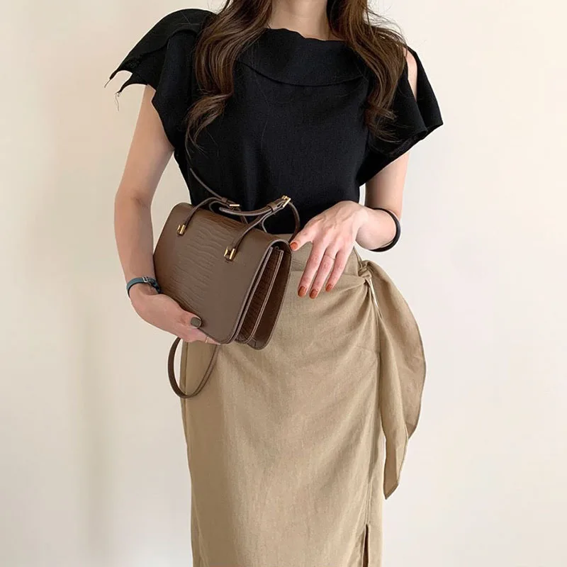 

Chic Summer Simple round Ne Loose Flounce Sve irt High Waist Waisand Asymmetrical Design f-length Skirt Set