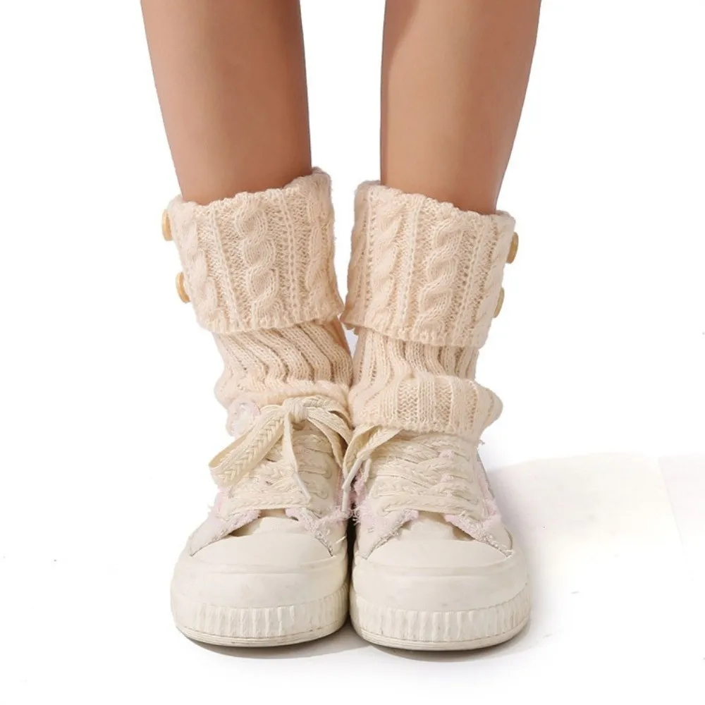Ankle Crochet Knitted Boot Sock Sleeves Cable Knit Solid Color Leg Warmers Foot Cover Soft Turned-up Button Socks Autumn