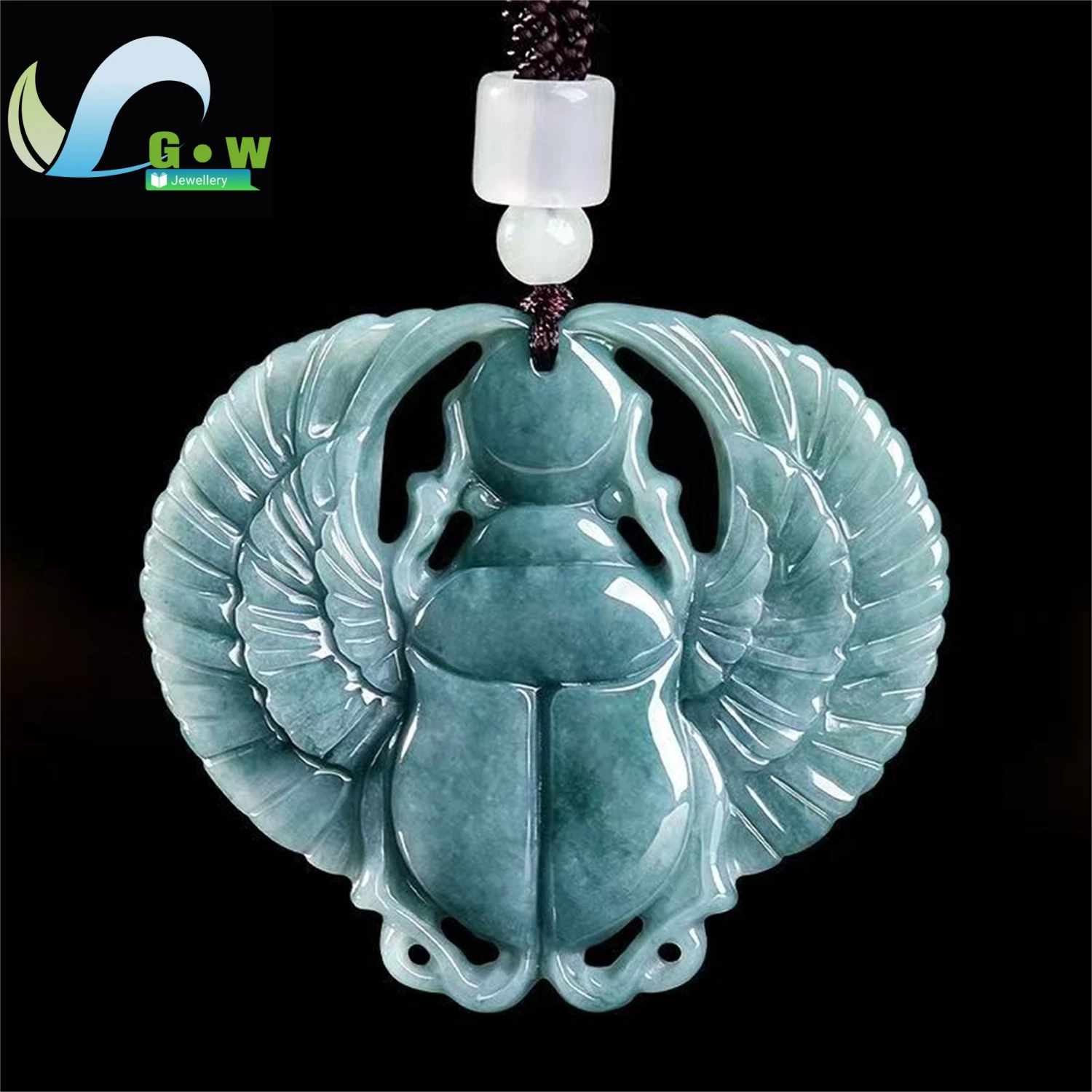 Natural Grade A Jadeite Blue Water Ice Type Insect Pendant Hanging Jade Amulet Necklace Unisex Unique Carved Gemstone Jewelry