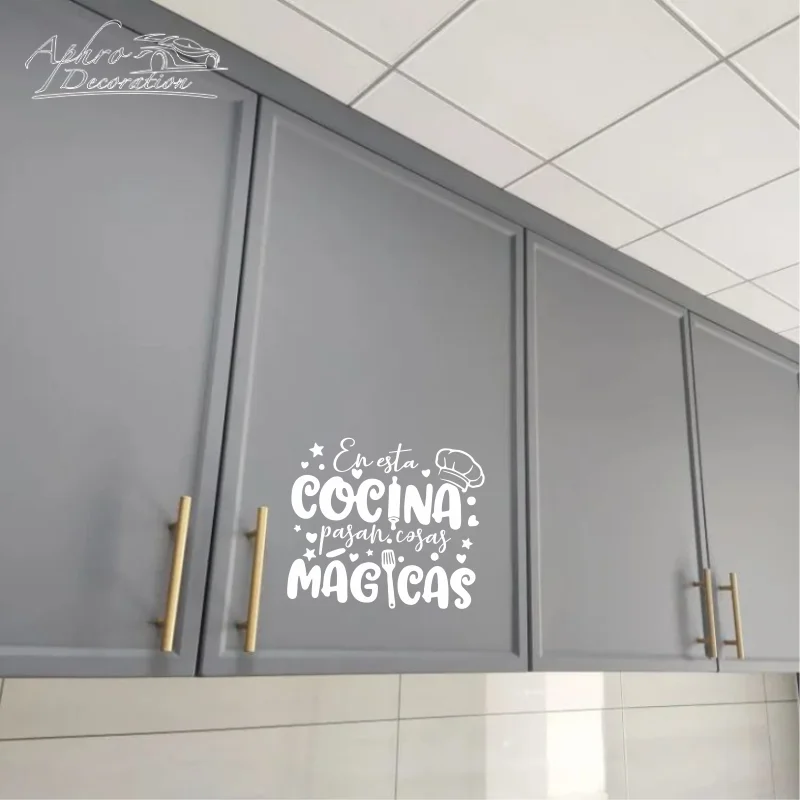 ملصق حائط للمطبخ السحري باللغة الإسبانية، ملصق حائط إسباني، ديكور منزلي لغرفة المعيشة وغرفة النوم من الفينيل