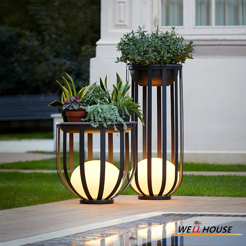 

Solar Garden Floor Lamp Nordic Flowerpot Lamp For Villa Courtyar Yard Walkway Corridor Outdoor Decor IP65 Waterproof Lighting