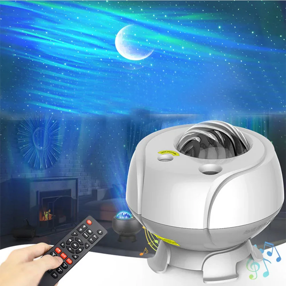 3 in 1 Galaxy Star Projector Night Light Wireless Music Speaker Dynamic Ocean Wave Aurora/Moon/Starry Lamp for KidsTeen Adults