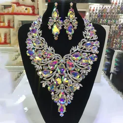 Stonefans Rhinestone Drop Necklace Earrings Set for Women Party Accessories Large Exaggerated Drag Queen Jewelry Set Luxury 2024