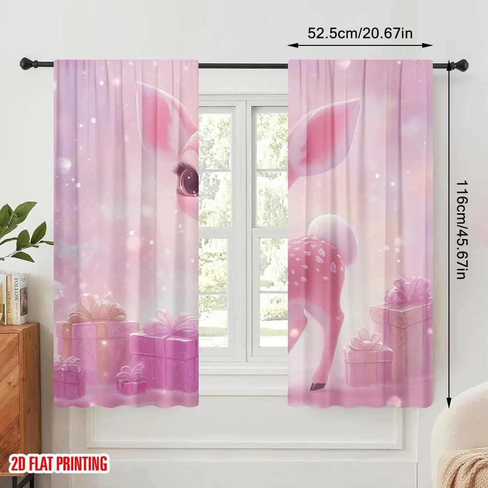 2pcs,2D plane printing Curtains Digital Printed Cute Deer Princess Crown Gift Polyester (without rod) Room Decor for Living Room