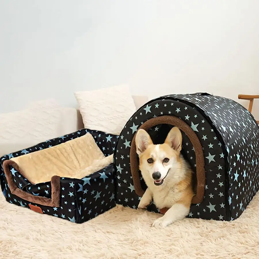 

in 1 Extra Large Pet Winter House Convertible to Bed with Warm Cushion Mat, 2 Way Indoor Outdoor Warm Dog House Bed, Removable W
