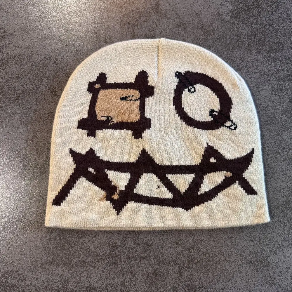 Printed Pattern Printed Pin Beanie High Elasticity Winter Warmth Ghost Mask Cap Flat Design Acrylic Yarn Hip Hop Knit Cap