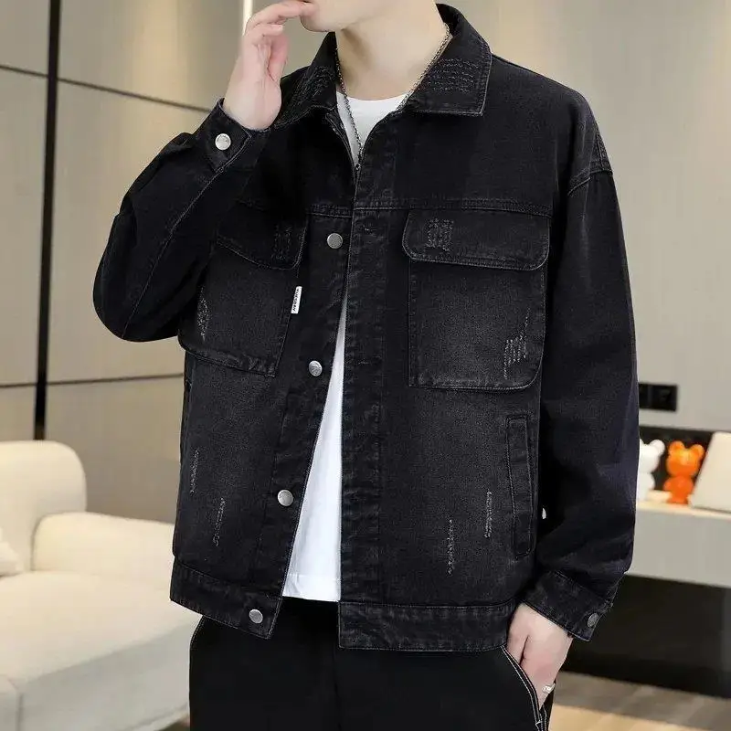 Men 2026 New Denim Jacket Spring Autumn Workwear Casual Lapel Coat