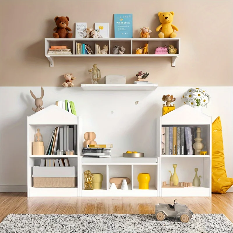 68.9"Cube bookshelf with reading angle, storage boxes, seat cushions and 7 storage cabinets