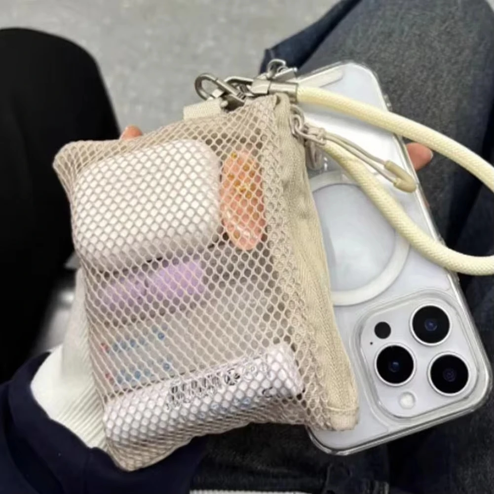 Dual-Layer Mesh Storage Bags Portable Travel Makeup Bag with Zipper Mini Toiletries Cosmetics Organizer Simple Stationery Bag