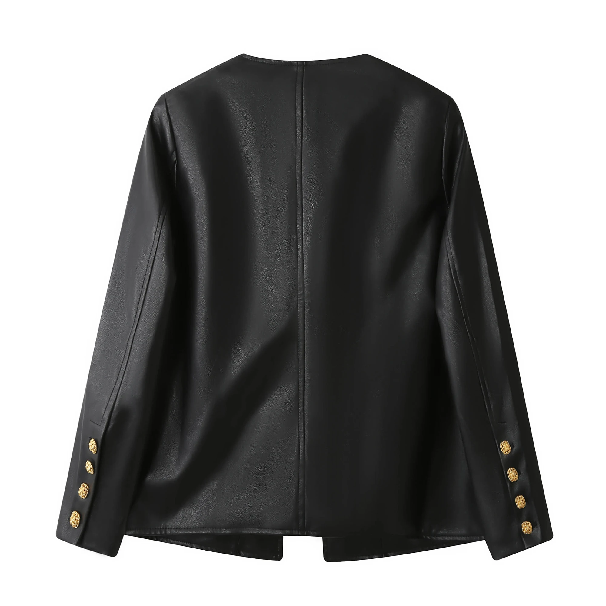 Ele Bla PU Couro Jaet Feminino Primavera Outono Solto Casual redondo Ne Faionable Versátil Dr Qing a Po